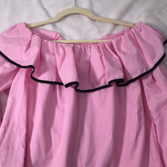Zara pink off shoulder top with black trim - Picture 6 of 8